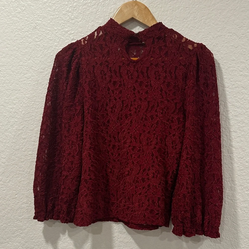 Free People Sweet Talker Floral Lace High Neck Puff Sleeve Blouse, Size S - Picture 3 of 16